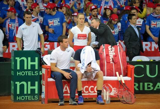 Tennis - 2015 Davis Cup by BNP Paribas - World Group Final: Belgium vs. Great Britain Day One Rubber One: Singles David Goffin (Bel) vs. Kyle Edmund (GB) Great Britain s Kyle Edmund after losing his match, at the Flanders Expo, Ghent. COLORSPORT JANE BARLOW 