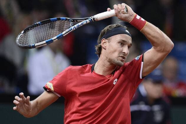 - GENT, BELGIUM: Belgian Ruben Bemelmans pictured in action during the second game between Belgian Ruben Bemelmans and Britain Andy Murray in the Davis Cup World Group final between Belgium and Great Britain, Friday 27 November 2015, at Flanders Expo in Gent. DIRKxWAEM  x04747478x
