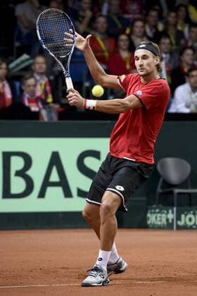 - GENT, BELGIUM: Belgian Ruben Bemelmans pictured in action during the second game between Belgian Ruben Bemelmans and Britain Andy Murray in the Davis Cup World Group final between Belgium and Great Britain, Friday 27 November 2015, at Flanders Expo in Gent. DIRKxWAEM  x04747491x