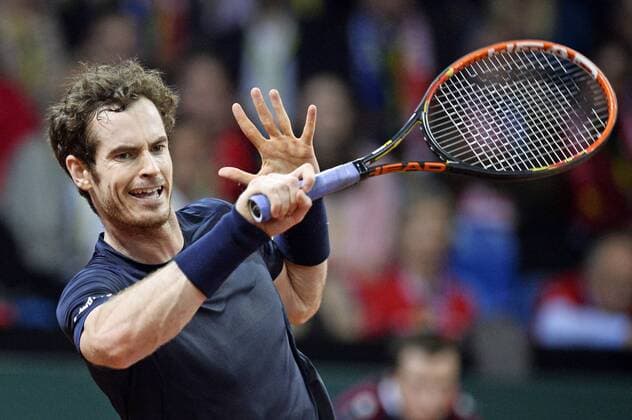 - GENT, BELGIUM: Britain s Andy Murray pictured in action during the second game between Belgian Ruben Bemelmans and Britain Andy Murray in the Davis Cup World Group final between Belgium and Great Britain, Friday 27 November 2015, at Flanders Expo in Gent. DIRKxWAEM  x04747533x