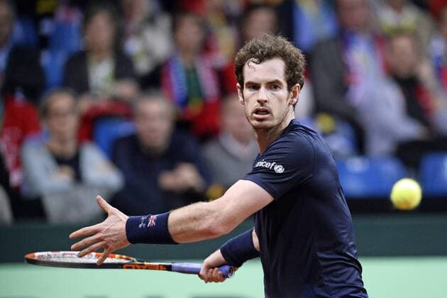 - GENT, BELGIUM: Britain s Andy Murray pictured in action during the second game between Belgian Ruben Bemelmans and Britain Andy Murray in the Davis Cup World Group final between Belgium and Great Britain, Friday 27 November 2015, at Flanders Expo in Gent. DIRKxWAEM  x04747534x