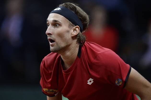 - GENT, BELGIUM: Belgian Ruben Bemelmans pictured in action during the second game between Belgian Ruben Bemelmans and Britain Andy Murray in the Davis Cup World Group final between Belgium and Great Britain, Friday 27 November 2015, at Flanders Expo in Gent. DIRKxWAEM  x04747537x