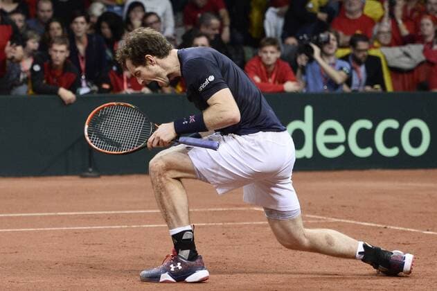 - GENT, BELGIUM: Britain s Andy Murray pictured during the second game between Belgian Ruben Bemelmans and Britain Andy Murray in the Davis Cup World Group final between Belgium and Great Britain, Friday 27 November 2015, at Flanders Expo in Gent. DIRKxWAEM  x04747544x