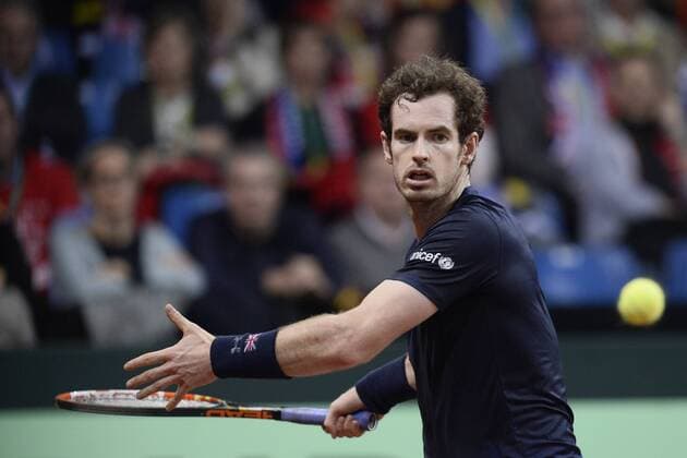- GENT, BELGIUM: Britain s Andy Murray pictured in action during the second game between Belgian Ruben Bemelmans and Britain Andy Murray in the Davis Cup World Group final between Belgium and Great Britain, Friday 27 November 2015, at Flanders Expo in Gent. DIRKxWAEM  x04747546x