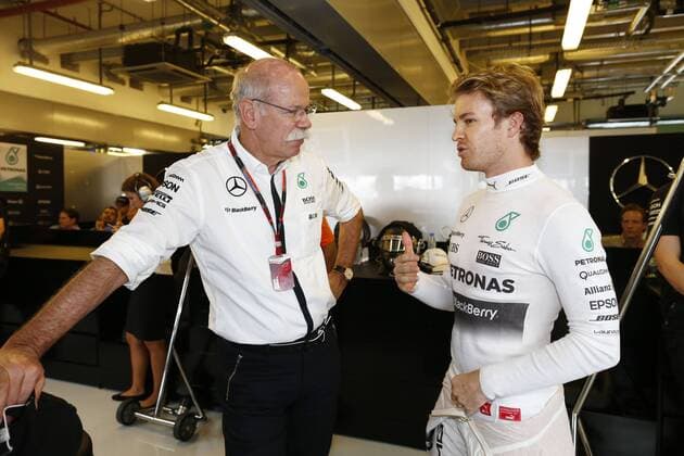 Motorsports: FIA Formula One World Championship WM Weltmeisterschaft 2015, Grand Prix of Abu Dhabi, Dr. Dieter Zetsche (Chairman of the Board of Management of Daimler AG, Head of Mercedes-Benz Cars), 6 Nico Rosberg (GER, Mercedes AMG Petronas Formula One Team), xHOCHxZWEIx