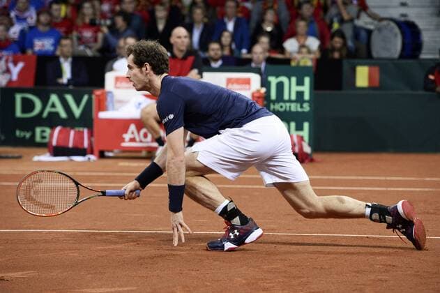 - GENT, BELGIUM: Britain s Andy Murray pictured in action during the third game in the Davis Cup tennis World Group final between Belgium and Great Britain, a doubles game of Belgians David Goffin and Steve Darcis versus Britain s Andy and Jamie Murray, Saturday 28 November 2015 at Flanders Expo in Gent. DIRKxWAEM  x04747852x