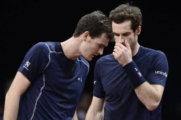 - GENT, BELGIUM: Britain s Jamie Murray and Britain s Andy Murray pictured during the third game in the Davis Cup tennis World Group final between Belgium and Great Britain, a doubles game of Belgians David Goffin and Steve Darcis versus Britain s Andy and Jamie Murray, Saturday 28 November 2015 at Flanders Expo in Gent. DIRKxWAEM  x04747866x