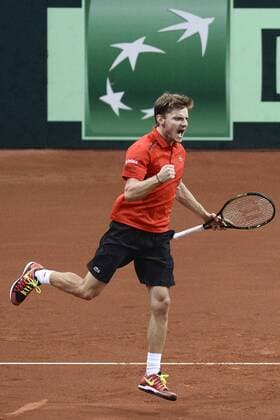 - GENT, BELGIUM: Belgian David Goffin celebrates during the third game in the Davis Cup tennis World Group final between Belgium and Great Britain, a doubles game of Belgians David Goffin and Steve Darcis versus Britain s Andy and Jamie Murray, Saturday 28 November 2015 at Flanders Expo in Gent. DIRKxWAEM  x04747898x