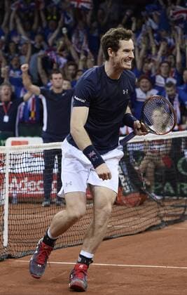 - GENT, BELGIUM: Britain s Andy Murray celebrates after winning the third game in the Davis Cup tennis World Group final between Belgium and Great Britain, a doubles game of Belgians David Goffin and Steve Darcis versus Britain s Andy and Jamie Murray, Saturday 28 November 2015 at Flanders Expo in Gent. DIRKxWAEM  x04748018x