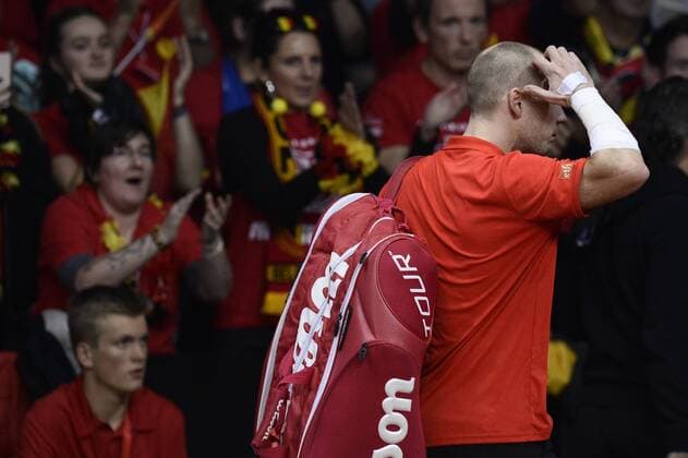 - GENT, BELGIUM: Belgian Steve Darcis looks dejected after the third game in the Davis Cup tennis World Group final between Belgium and Great Britain, a doubles game of Belgians David Goffin and Steve Darcis versus Britain s Andy and Jamie Murray, Saturday 28 November 2015 at Flanders Expo in Gent. DIRKxWAEM  x04748034x