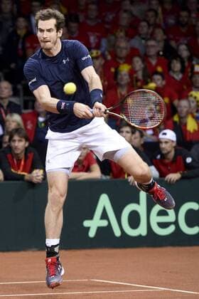 - GENT, BELGIUM: Britain s Andy Murray pictured in action during the fourth game in the Davis Cup tennis World Group final between Belgium and Great Britain, a game of Belgian David Goffin versus Britain s Andy Murray, Sunday 29 November 2015 at Flanders Expo in Gent. DIRKxWAEM  x04748508x