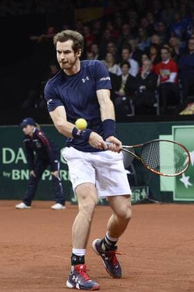 - GENT, BELGIUM: Britain s Andy Murray pictured in action during the fourth game in the Davis Cup tennis World Group final between Belgium and Great Britain, a game of Belgian David Goffin versus Britain s Andy Murray, Sunday 29 November 2015 at Flanders Expo in Gent. DIRKxWAEM  x04748511x
