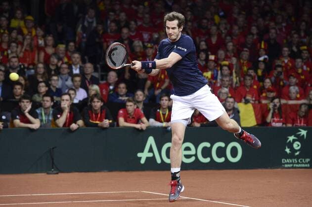 - GENT, BELGIUM: Britain s Andy Murray pictured in action during the fourth game in the Davis Cup tennis World Group final between Belgium and Great Britain, a game of Belgian David Goffin versus Britain s Andy Murray, Sunday 29 November 2015 at Flanders Expo in Gent. DIRKxWAEM  x04748512x
