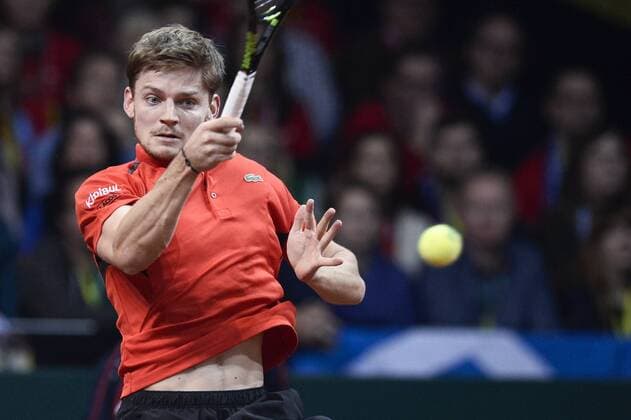 - GENT, BELGIUM: Belgian David Goffin pictured in action during the fourth game in the Davis Cup tennis World Group final between Belgium and Great Britain, a game of Belgian David Goffin versus Britain s Andy Murray, Sunday 29 November 2015 at Flanders Expo in Gent. DIRKxWAEM  x04748527x