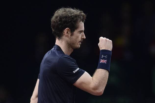 - GENT, BELGIUM: Britain s Andy Murray reacts during the fourth game in the Davis Cup tennis World Group final between Belgium and Great Britain, a game of Belgian David Goffin versus Britain s Andy Murray, Sunday 29 November 2015 at Flanders Expo in Gent. DIRKxWAEM  x04748612x