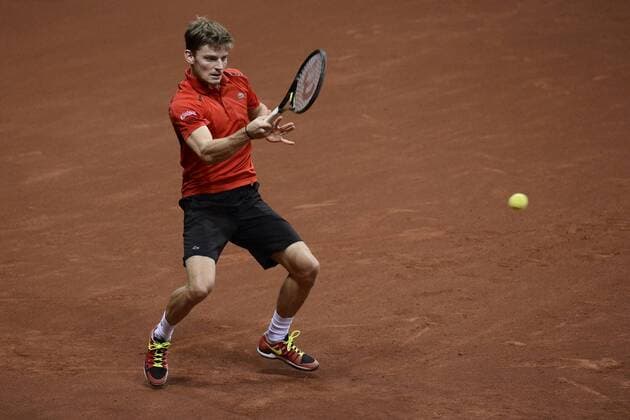 - GENT, BELGIUM: Belgian David Goffin pictured in action during the fourth game in the Davis Cup tennis World Group final between Belgium and Great Britain, a game of Belgian David Goffin versus Britain s Andy Murray, Sunday 29 November 2015 at Flanders Expo in Gent. DIRKxWAEM  x04748615x