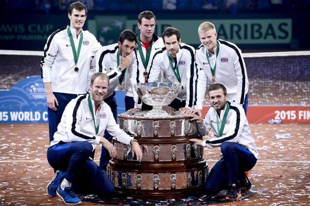 - GENT, BELGIUM: Britain s Jamie Murray, Britain s James Ward, Britain s captain Leon Smith, Britain s Andy Murray and Britain s Kyle Edmund pictured after the fourth game in the Davis Cup tennis World Group final between Belgium and Great Britain, a game of Belgian David Goffin versus Britain s Andy Murray, Sunday 29 November 2015 at Flanders Expo in Gent. Britain won the final 3 to 1. DIRKxWAEM  x04749067x