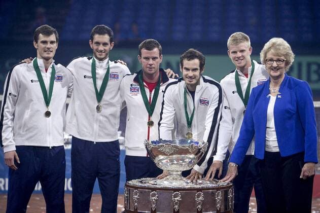 - GENT, BELGIUM: Britain s Jamie Murray, Britain s James Ward, Britain s captain Leon Smith, Britain s Andy Murray and Britain s Kyle Edmund pictured after the fourth game in the Davis Cup tennis World Group final between Belgium and Great Britain, a game of Belgian David Goffin versus Britain s Andy Murray, Sunday 29 November 2015 at Flanders Expo in Gent. Britain won the final 3 to 1. DIRKxWAEM  x04749054x