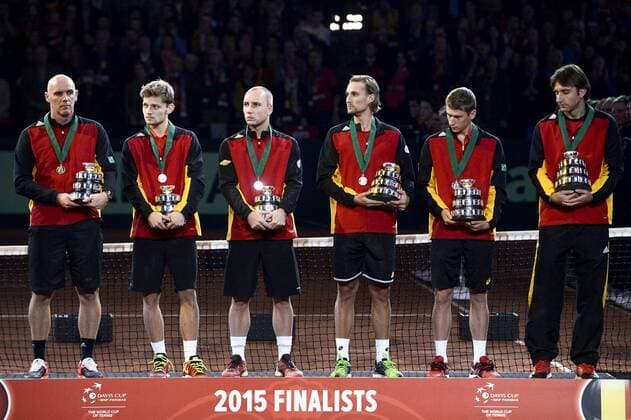 - GENT, BELGIUM: L-R, Belgian captain Johan Van Herck, Belgian David Goffin, Belgian Steve Darcis, Belgian Ruben Bemelmans, Belgian Kimmer Coppejans and Belgian Niels Desein hold their second place trophy after the fourth game in the Davis Cup tennis World Group final between Belgium and Great Britain, a game of Belgian David Goffin versus Britain s Andy Murray, Sunday 29 November 2015 at Flanders Expo in Gent. Britain won the final 3 to 1. DIRKxWAEM  x04749119x