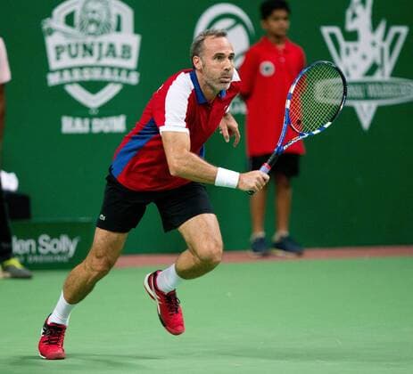 Champions Tennis League 2015, Nagpur Orangers Team Captain Alex Corretja (ESP) in Aktion Tennis - Champions Tennis League 2015 - - - Hyderabad - Telangana - India - 30 November 2015.