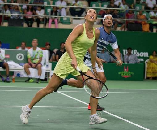 Champions Tennis League 2015, Nagpur Orangers Spieler Jelena Jankovic (SRB) und Feliciano Lopez (ESP), Mixed Doppel, Tennis - Champions Tennis League 2015 - - - Hyderabad - Telangana - India - 30 November 2015.