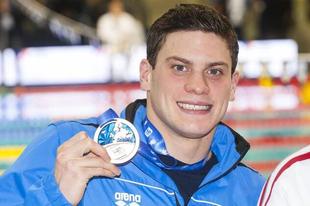 Schwimmen, Kurzbahn EM in Netanya, Siegerehrungen SABBIONI Simone ITA bronze medal 200m backstroke Men finals Netanya, Israel, Wingate Institute LEN European Short Course Swimming Championships Dec. 2 - 6, 2015 Day01 Dec. 2nd - Schwimmen - Kurzbahn EM 2015 - giorgioxperottino