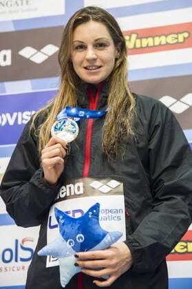 Schwimmen, Kurzbahn EM in Netanya, Siegerehrungen LECLUYSE Fanny BEL Silver Medal 50m Breaststroke Women - Final Netanya, Israel, Wingate Institute LEN European Short Course Swimming Championships Dec. 2 - 6, 2015 Day01 Dec.02 - Schwimmen - Kurzbahn EM 2015 - GiorgioxScala