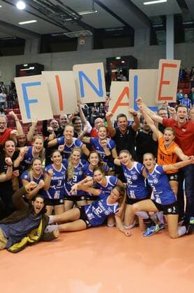 Stuttgart , Volleyball DVV Pokal Halbfinale , Allianz MTV Stuttgart vs. USC Münster, Jubel Allianz