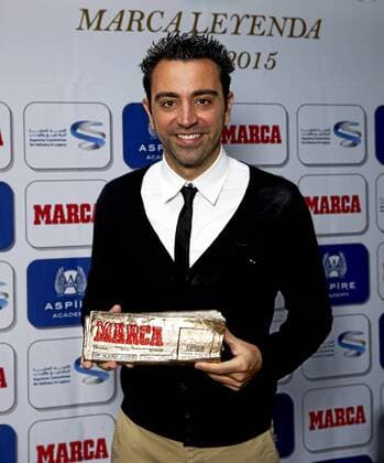 The former FC Barcelona player, Xavi Hernandez, receives the Marca Leyenda award in Doha. xFOTOxCHEMAxREYx 