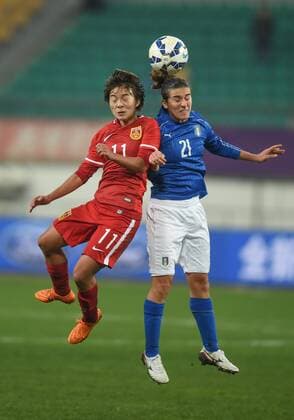 (151203) -- GUIYANG, Dec. 3, 2015 -- Italy s Carissimi Marta (R) vies with China s Wang Shuang during their International Friendly Länderspiel women s soccer match in Guiyang, southwest China s Guizhou Province, Dec. 3, 2015. The match ended with a 1-1 tie. ) (SP)CHINA-GUIYANG-WOMEN S SOCCER-FRIENDLY MATCH-CHINA VS ITALY LiuxXu 