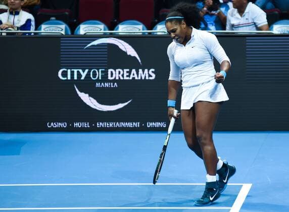 Dec. 7, 2015 - Manila, Philippines - MANILA, Philippines - USAÃ¢â‚¬â ¢s Serena Williams of the Philippine Mavericks reacts during the womenÃ¢â‚¬â ¢s singles match for the International Premiere Tennis League (IPTL) held at the Mall of Asia Arena in Pasay City, south of Manila on 07 December 2015. Widely regarded as the best female player of all time, the American is in the country along with other international tennis superstars for the star-studded premiere league. International Premiere Tennis League in Manila  - ZUMAn230