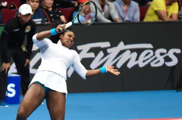 Dec. 7, 2015 - Manila, Philippines - MANILA, Philippines - USAÃ¢â‚¬â ¢s Serena Williams of the Philippine Mavericks in action during the womenÃ¢â‚¬â ¢s singles match for the International Premiere Tennis League (IPTL) held at the Mall of Asia Arena in Pasay City, south of Manila on 07 December 2015. Widely regarded as the best female player of all time, the American is in the country along with other international tennis superstars for the star-studded premiere league. International Premiere Tennis League in Manila  - ZUMAn230