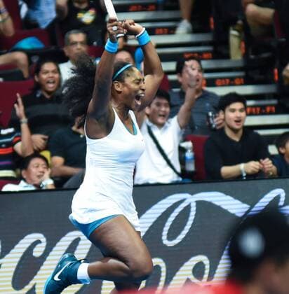 Dec. 8, 2015 - Pasay City, Manila, Philippines - MANILA, Philippines - USAÃ¢â‚¬â ¢s Serena Williams of the Philippine Mavericks reacts after she scores during the International Premiere Tennis League (IPTL) at the Mall of Asia Arena in Pasay City, south of Manila, Philippines on December 08, 2015. International Premiere Tennis League in Manila  - ZUMAn230