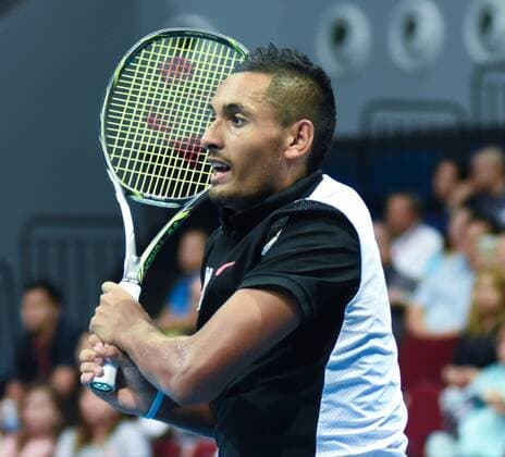 Dec. 8, 2015 - Pasay City, Philippines - MANILA, Philippines - Nick Krygios of the Singapore Slammers returns the ball to his opponent Tomas Berdych of the UAE Royals during the menÃ¢â‚¬â ¢s singles match for the International Premiere Tennis League (IPTL) at the Mall of Asia Arena in Pasay City, south of Manila, Philippines on December 08, 2015. Berdych Vs Krygios  - ZUMAn230