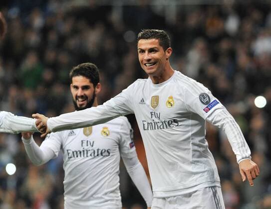 Real Madrid Forward, Cristiano Ronaldo dos Santos, number 7 celebrates after scoring a goal (6,0). Round Matchday 6 of the CHAMPIONS league, soccer match between Real Madrid - Malmo at the Santiago Bernabeu estadium, Madrid - Spain by December 8, 2015. PHOTO: Gregorio Lopez. 