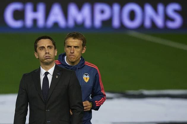 Bilder des Tages - SPORT Bilder des Tages - SPORT Gary Neville (L) head coach of Valencia CF and his brother Phil Neville assistant manager leaves the pitch prior to the game - UEFA Champions League Group H - Valencia CF vs Olympique Lyonnais - Mestalla Stadium - Valencia- Spain - 09th December 2015 - Pic David Aliaga Sportimage EDITORIAL USE ONLY. No use with unauthorised audio, video, data, fixture lists, club league logos or live services. Online in-match use limited to 120 images, no video emulation. No use in betting, games or single club league player publications.