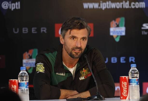 NEW DELHI, INDIA - DECEMBER 10: Goran Ivanisevic of (Obi UAE Royals) at press conference PK Pressekonferenz during the Coca Cola International Premier Tennis League at IG stadium, on December 10, 2015 in New Delhi, India. Legendary Japan Warriors won their first match of the International Premier Tennis League (IPTL) with a 24-21 margin against OBI UAE Royals. (Photo by Virendra Singh Gosain Hindustan Times ) Coca Cola International Premier Tennis League