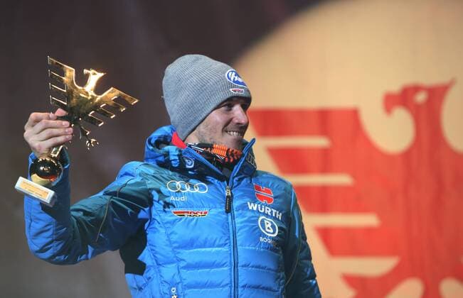 ALPINE SKIING - FIS WC Val D Isere VAL D ISERE,FRANCE,12.DEC.15 - ALPINE SKIING - FIS World Cup, giant slalom, men, award ceremony. Image shows Felix Neureuther (GER). Keywords: medal, trophy GEPAxpictures xAndreasxPranter