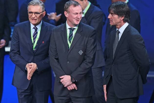 12.12.2015 PARIS, FRANCE, FOOTBALL, UEFA EURO EM Europameisterschaft Fussball 2016 - FINAL DRAW EDITION - GRUPPE C - MYCHAJLO OMENKO, ADAM NAWALKA, MICHAEL O NEILL, JOACHIM LÖW 