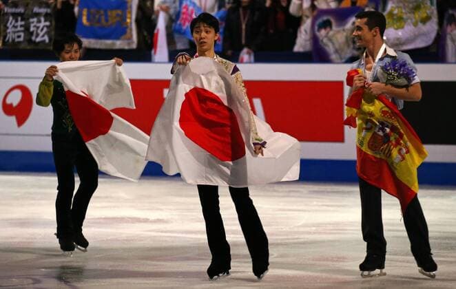BARCELONA -december 12- SPAIN: Javier Fernandez, Yuzuru Hanyu and Shoma Uno during the awards ceremony of the ISU Gran Prix of Figure skating Eiskunstlauf final, in Barcelona on december 12, 2015. Photo: Joan Valls Urbanandsport Cordon Press 
