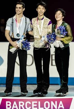 Dec. 12, 2015 - Spain s World champion JAVIER FERNÃƒÂNDEZ, Japan s YUZURU HANYU and SHOMA UNO, Silver, Gold and Bronze medallists in the Men competition of the 21st ISU Grand Prix of Figure skating Eiskunstlauf Final in Barcelona - The ISU Grand Prix of Figure Skating Final, to be held jointly with the ISU Junior Grand Prix Final, is the crowning event of the Grand Prix Series circuit and the second most important event for the International Skating Union (ISU) after the World Championships. 21st ISU Grand Prix of Figure Skating Final - Day 3 - ZUMAo105