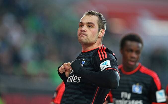12.12.2015, Fussball 1.Bundesliga 2015 2016, 16.Spieltag, VfL Wolfsburg - Hamburger SV, in der Volkswagen Arena, Wolfsburg. Jubel Pierre-Michel Lasogga (Hamburg) zum Tor zum 0:1 