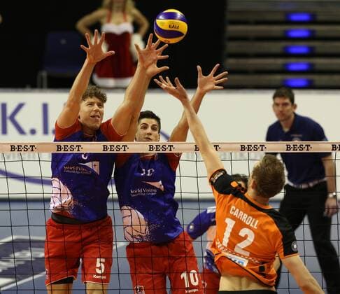 Lukas Bauer, Moritz Reichert, Paul Carroll Volleyball Bundesliga Herren Saison 2015 2016 13.12.2015 BR Volleys Berlin BRV vs. United Volleys RheinMain
