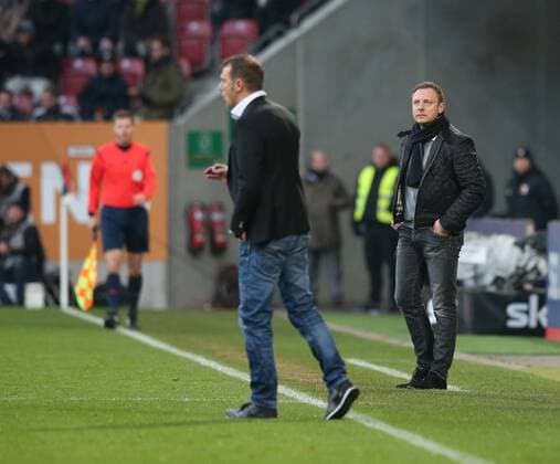 Augsburg Trainer Andre Breitenreiter ( FC Schalke 04 ) Links Trainer Markus Weinzierl ( FC Augsburg ), FC Augsburg vs. FC Schalke 04, Fussball, 1.Bundesliga, 13.12.2015, Copyright: Langerx xEibner-Pressefoto EP_HLR