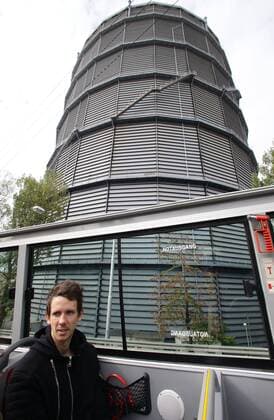 Stuttgart , Fußball VfB Stuttgart Robbie Kruse auf Stuttgart Tour mit dem Hop on Hop off Bus ,