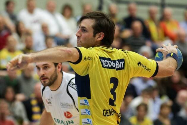 Uwe Gensheimer (LA, RNL, 3) beim Siebenmeter, 7-Meter, Strafwurf, Action, Aktion, Handball, DHB Pokal, Rhein-Neckar Löwen - MT Melsungen, xozx
