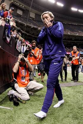 December 16 - United States of America forward Abby Wambach (20) covers her face as she leaves the field after the Women s national team Nationalteam Final Victory Tour match between the U.S. Women s National Team and China PR at Mercedes-Benz Superdome in New Orleans, LA. China defeated United States of America 1-0. (Photo Stephen Lew Icon Sportswire) SOCCER: DEC 16 Womens - USA v China PR Icon151216028 EDITORIAL USE ONLY