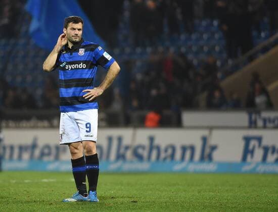 18.12.2015, xjhx, Fussball 2.Bundesliga, FSV Frankfurt - Arminia Bielefeld, emspor v.l. Edmond Kapllani (FSV Frankfurt) enttaeuscht, enttaeuscht schauend, dissapointed