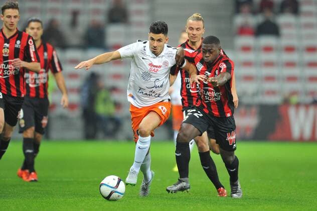 Fußball, OGC Nizza - Montpellier HSC Morgan SANSON (mon) - NAMPALYS MENDY (nice) FOOTBALL : OGC Nice vs Montpellier HSC - Ligue 1 - 18 12 2015 FEPx 