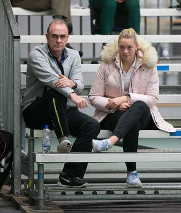 Carina Witthoeft (GER) und ihr Vater Trainer Kai Witthoeft als Zuschauer auf der Tribuene, Deutsche Meisterschaft in Biberach an der Riß, 44. Deutschen Hallenmeisterschaften 2015 Tennis - Deutsche Meisterschaft 2015 - Deutsche Meisterschaft - - Biberach an der Riss - Baden-Wuerttemberg - Germany